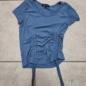 YMI Blue Ruched Short Sleeve Tee